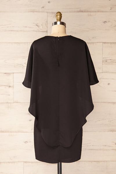 Milanoa Black Short Satin Dress w/ Cape | Boutique 1861  back view