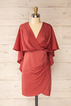 Milanoa Dark Pink Short Satin Dress w/ Cape | Boutique 1861 front view