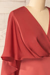 Milanoa Dark Pink Short Satin Dress w/ Cape | Boutique 1861 side close-up