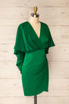 Milanoa Green Short Satin Dress w/ Cape | Boutique 1861 side view