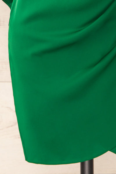 Milanoa Green Short Satin Dress w/ Cape | Boutique 1861 bottom