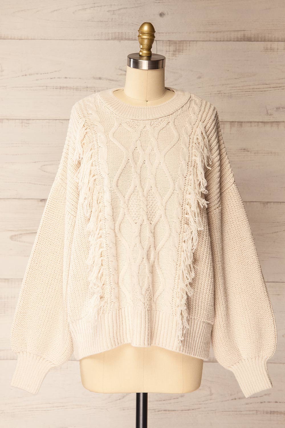 Mildura Beige Knit Sweater with Fringes | La petite garçonne front view