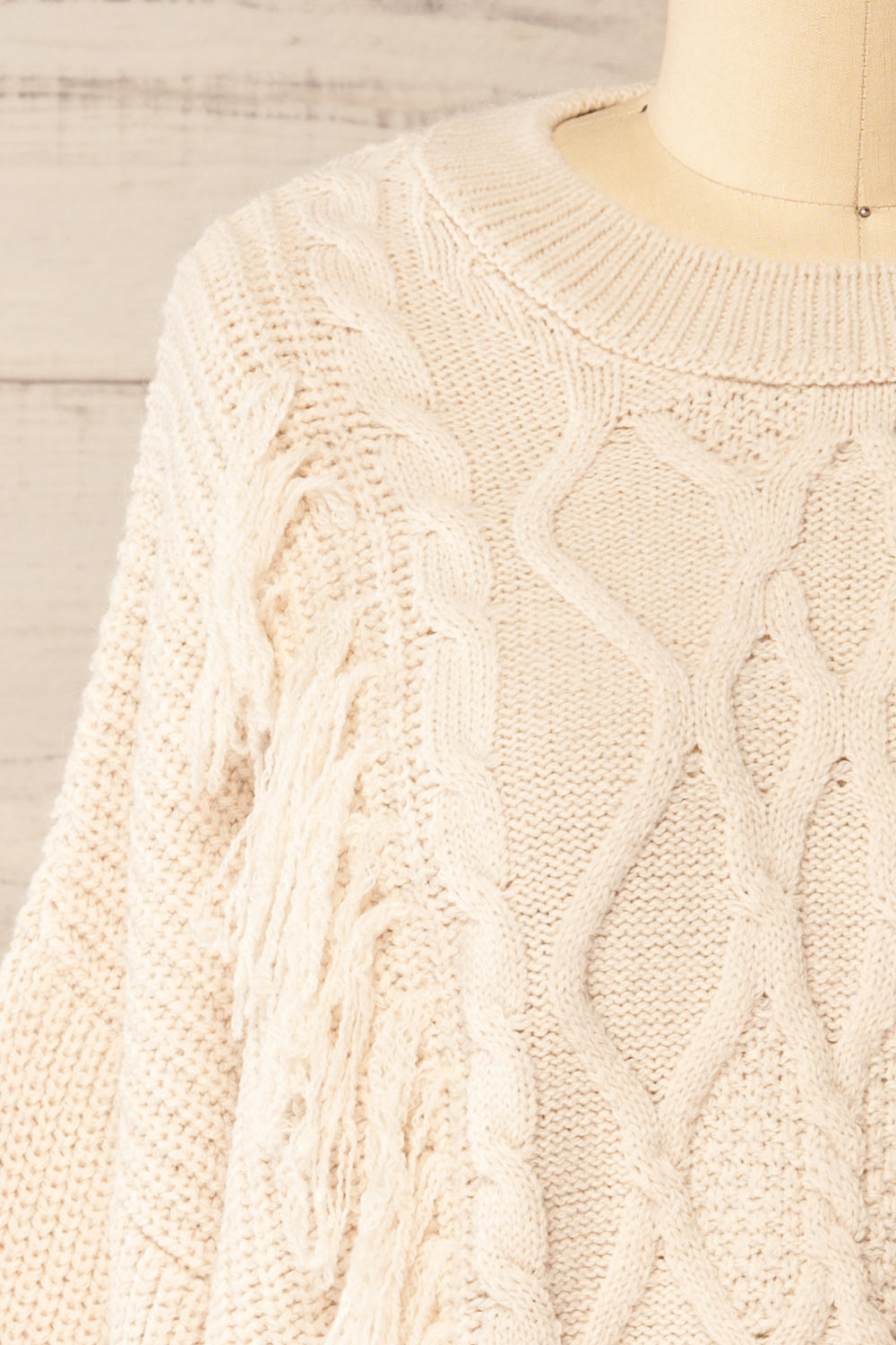 Mildura Beige Knit Sweater with Fringes | La petite garçonne front