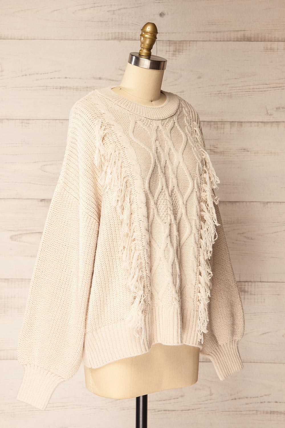 Mildura Beige Knit Sweater with Fringes | La petite garçonne side view