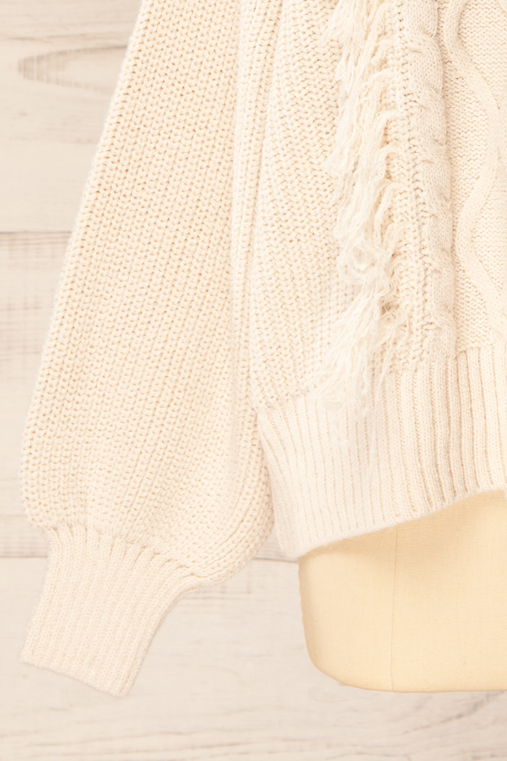 Mildura Beige Knit Sweater with Fringes | La petite garçonne sleeve 