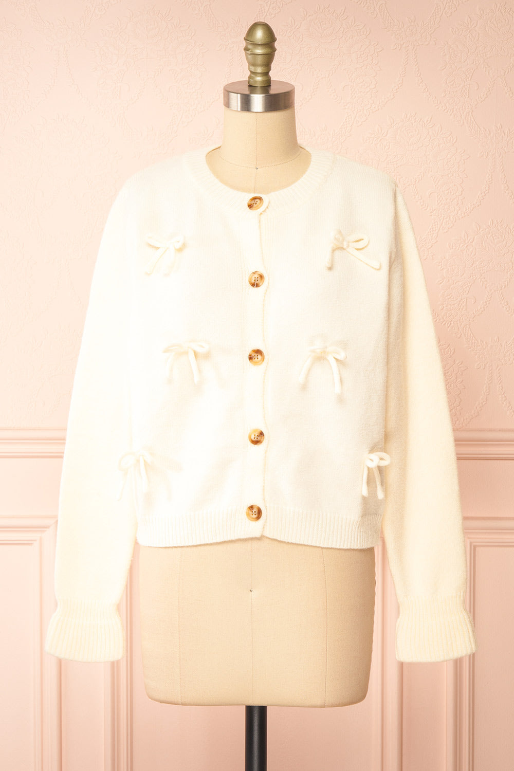 Minara Ivory Button-Down Cardigan w/ Bows | Boutique 1861 front view