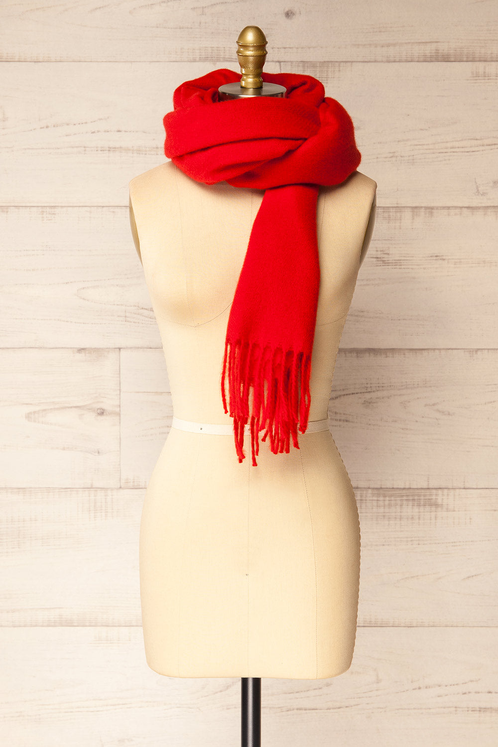 Minet Red Fuzzy Knit Scarf | La petite garçonne side view