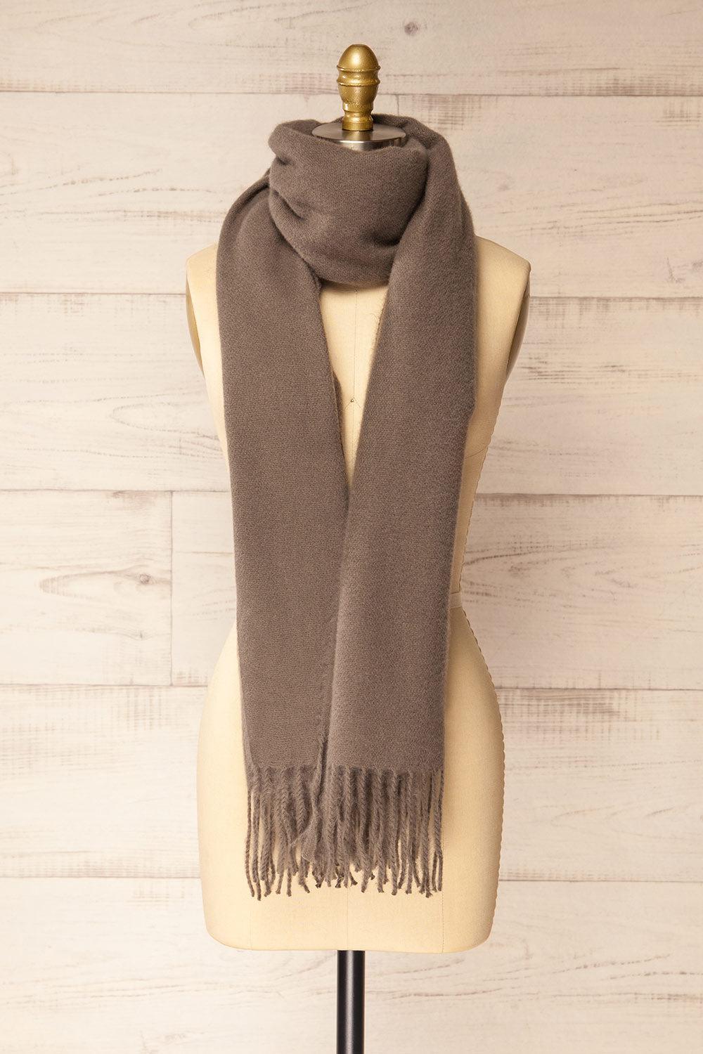 Minet Taupe Fuzzy Knit Scarf | La petite garçonne long view
