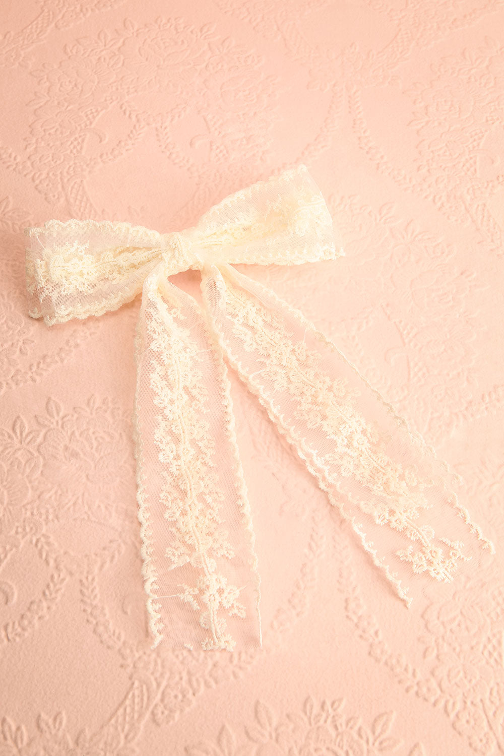Minha Ivory Mesh Bow Barrette w/ Embroidery | Boutique 1861 front view