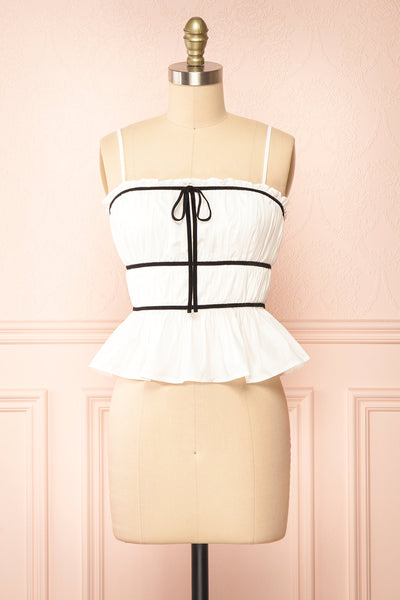 Minnie White Top w/ Black Ribbons | Boutique 1861 front view