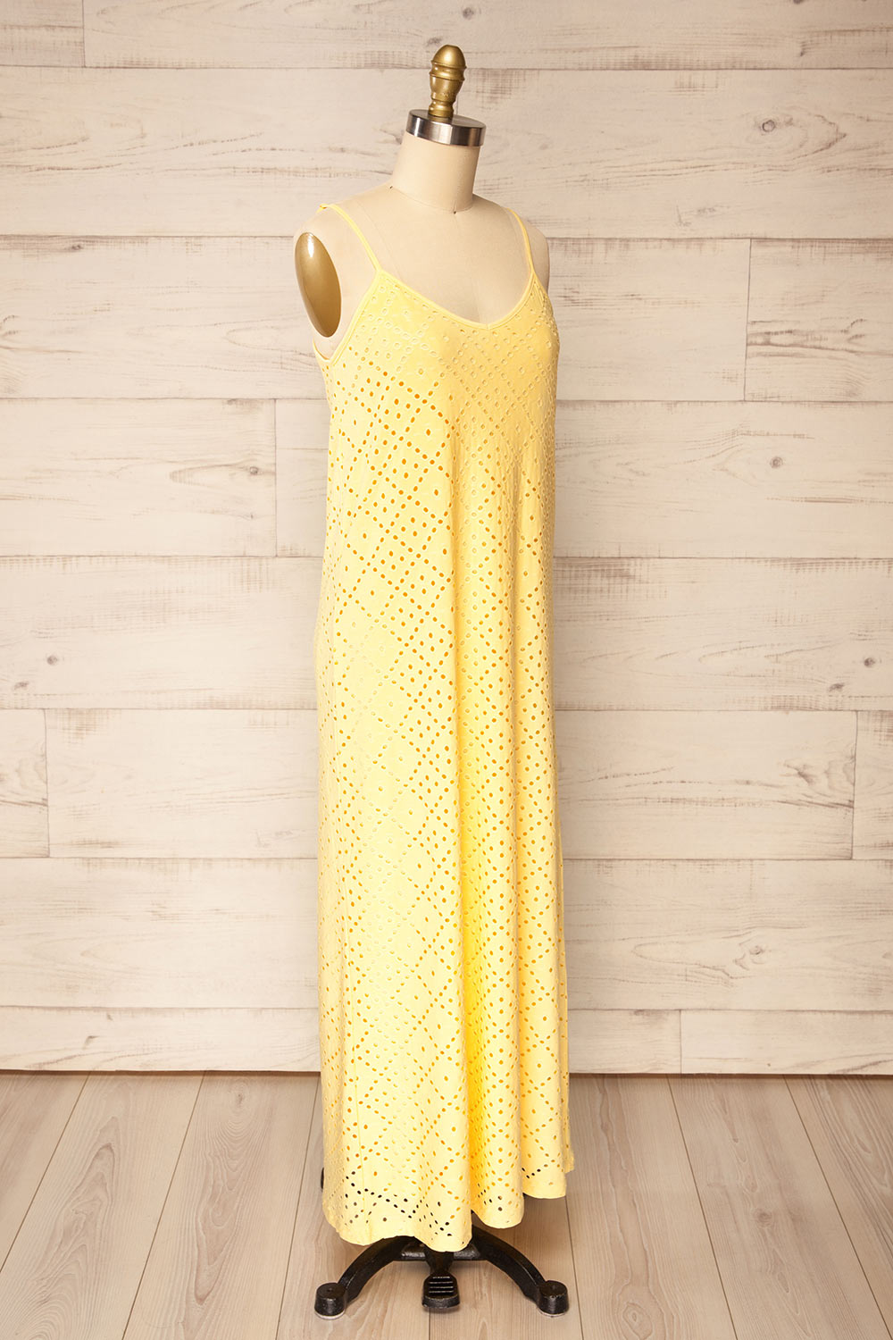 Miraflores Yellow Openwork Straight Midi Dress | La petite garçonne side view