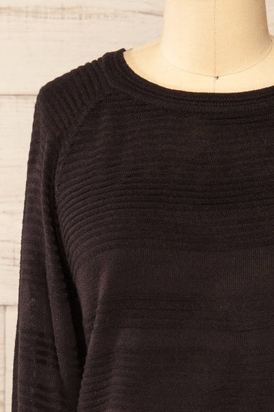 Mirando Black Thin Knit Striped Sweater | La petite garçonne front close-up