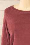 Mirando Mauve Thin Knit Striped Sweater | La petite garçonne front close-up