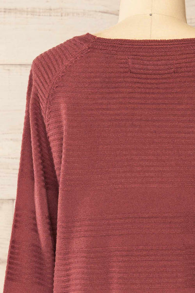 Mirando Mauve Thin Knit Striped Sweater | La petite garçonne back close-up