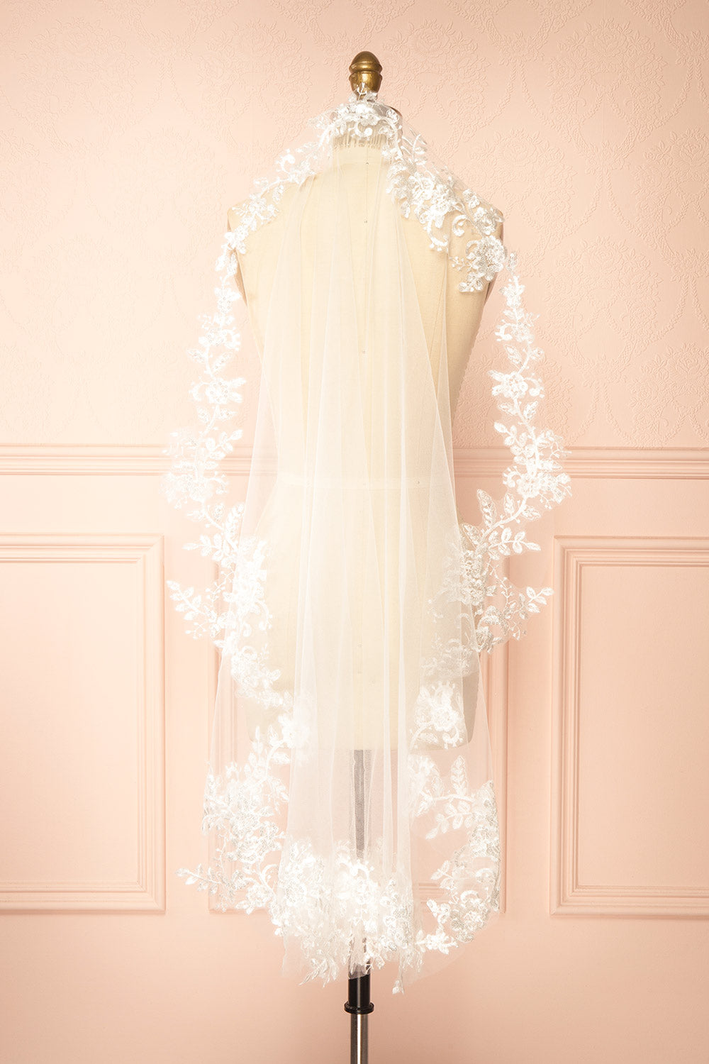 Mirelisse Ivory Tulle Wedding Veil with Floral Appliqués | Boudoir 1861 view