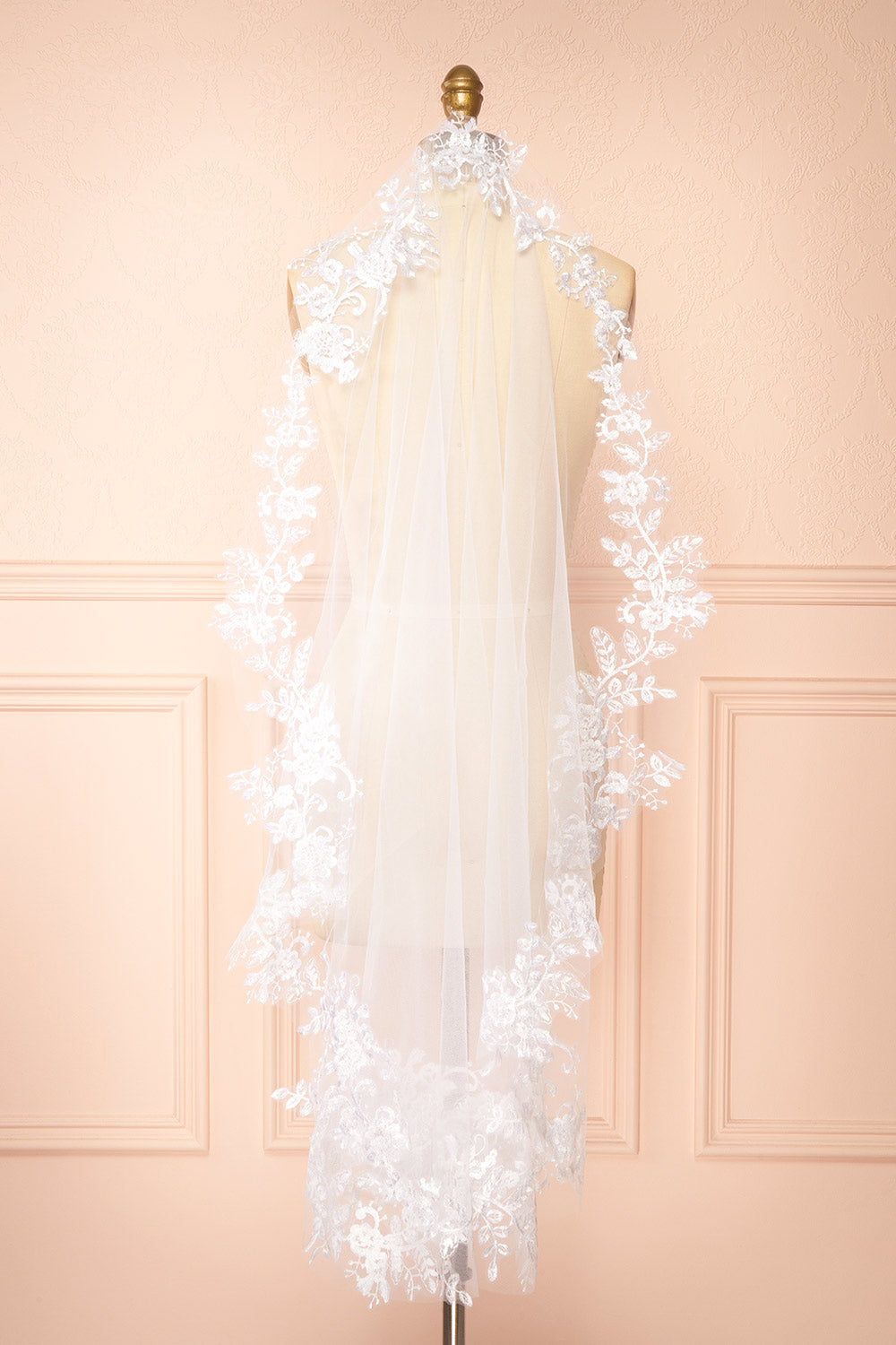Mirelisse White Tulle Wedding Veil with Floral Appliqués | Boudoir 1861 view