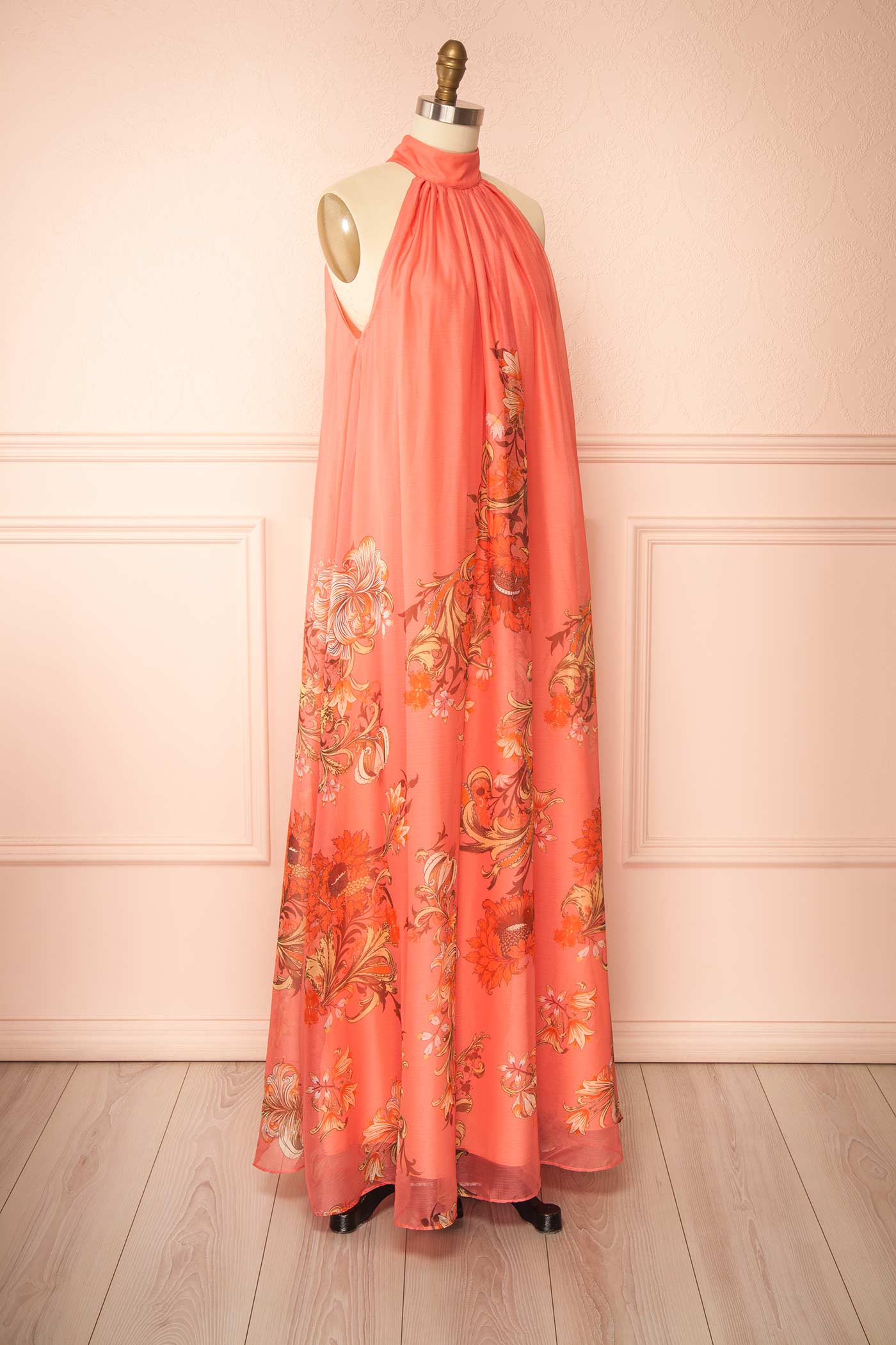 Mirelle Pink Floral Maxi Halter Dress | Boutique 1861 side 