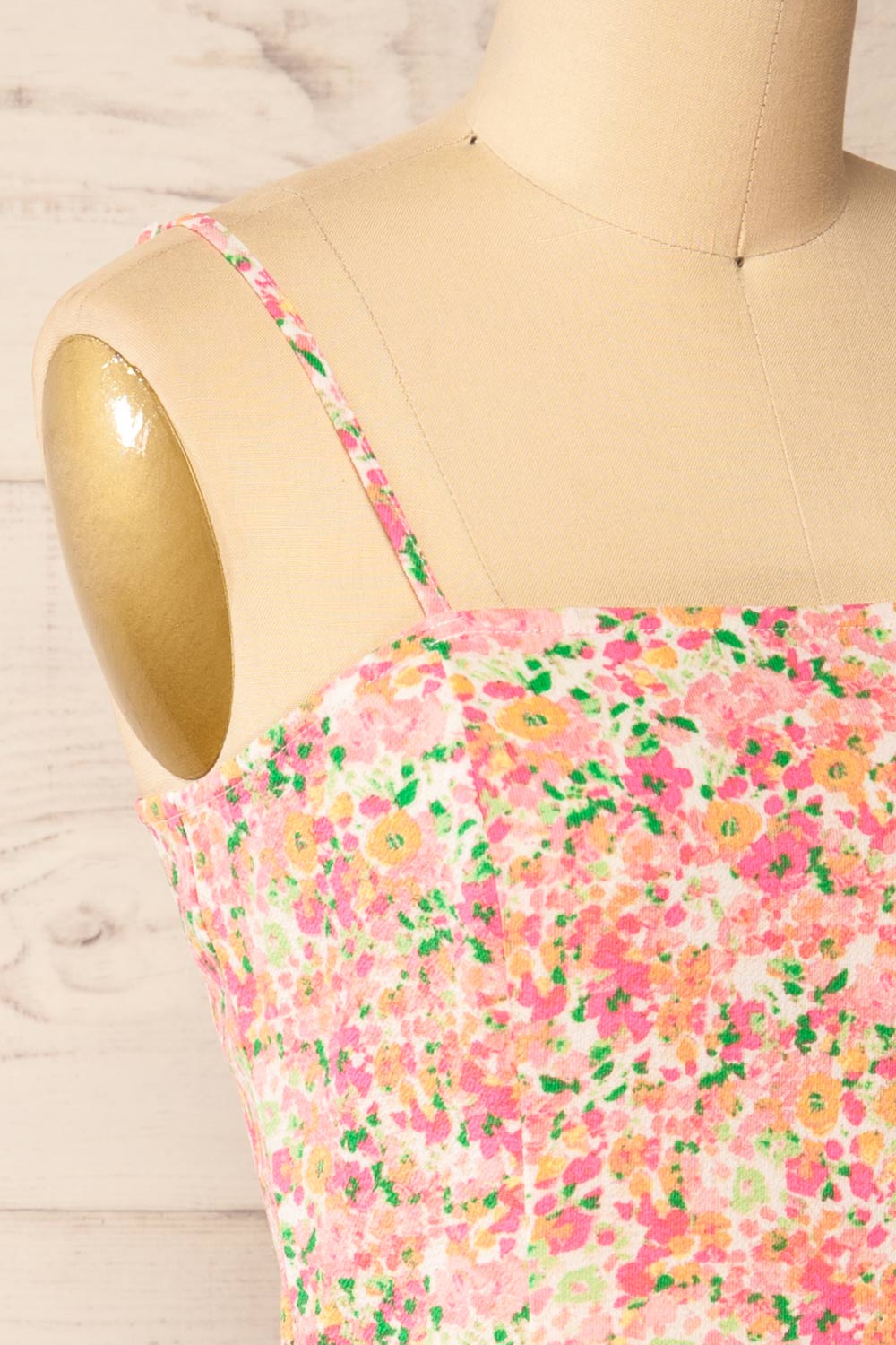 Mirmande Floral Short Dress w/ Thin Straps | La petite garçonne side close-up