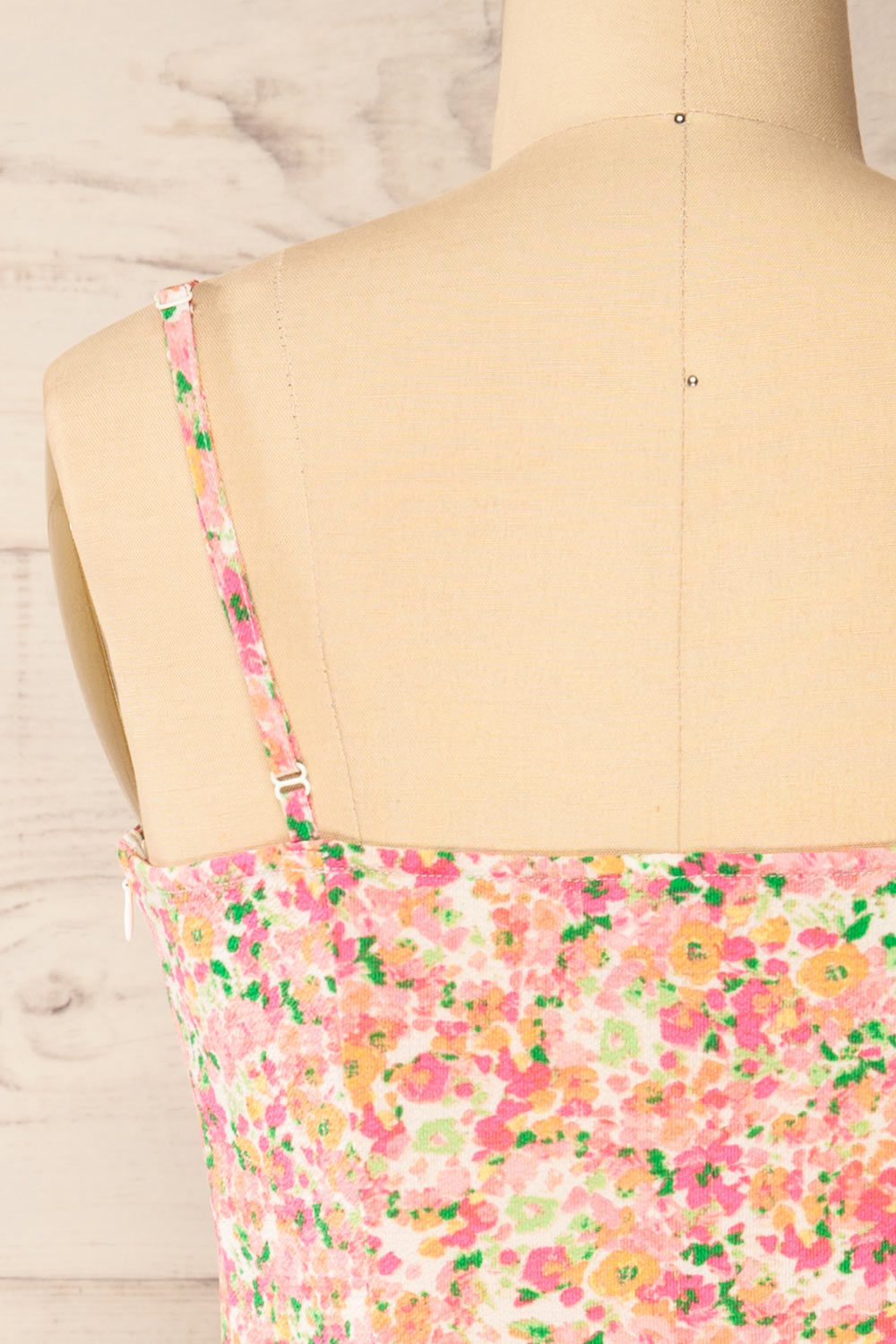 Mirmande Floral Short Dress w/ Thin Straps | La petite garçonne back close-up
