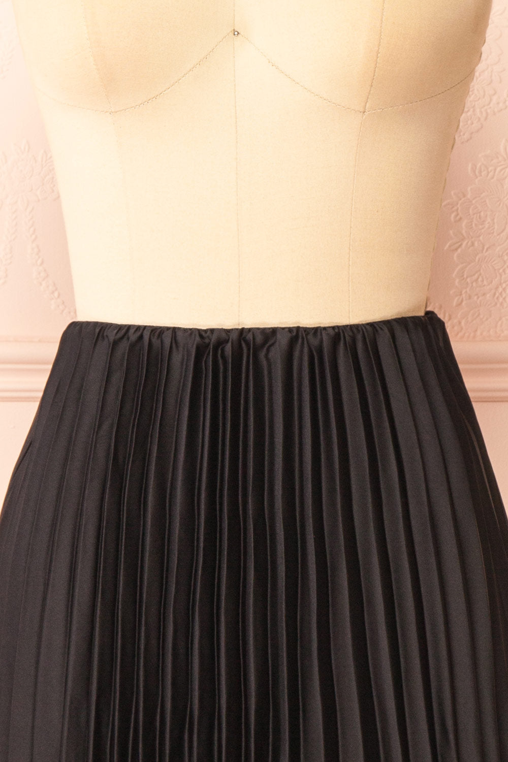 Mirys Black Pleated Satin Midi Skirt | Boutique 1861 front