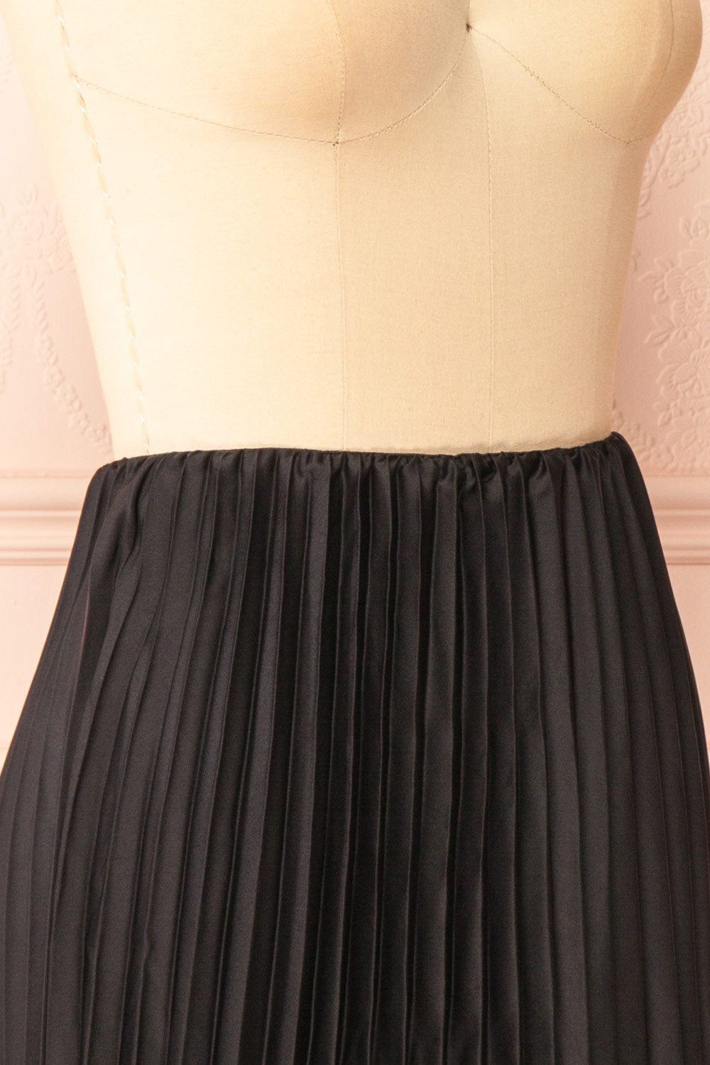 Mirys Black Pleated Satin Midi Skirt | Boutique 1861 side