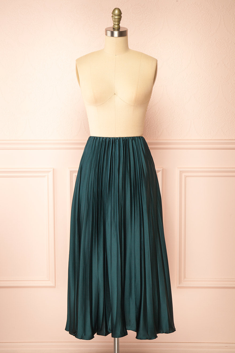 Mirys Green Pleated Satin Midi Skirt | Boutique 1861 front view