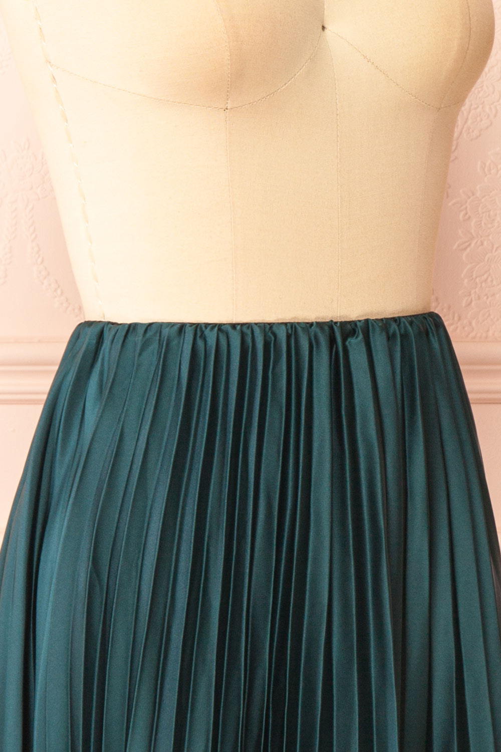 Mirys Green Pleated Satin Midi Skirt | Boutique 1861 side