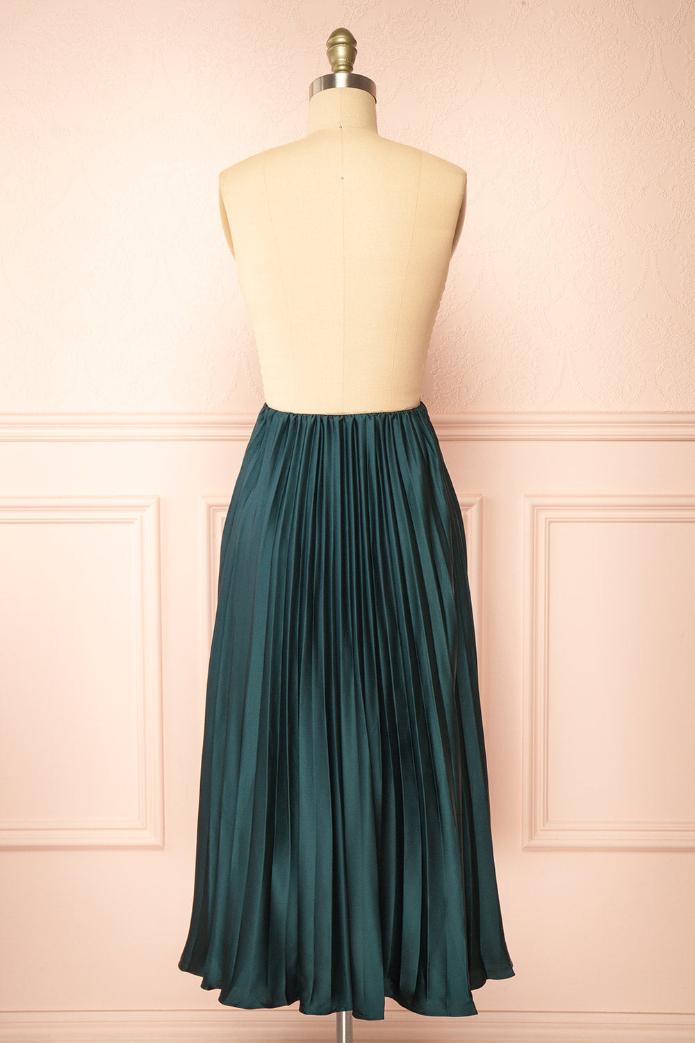 Mirys Green Pleated Satin Midi Skirt | Boutique 1861 back view