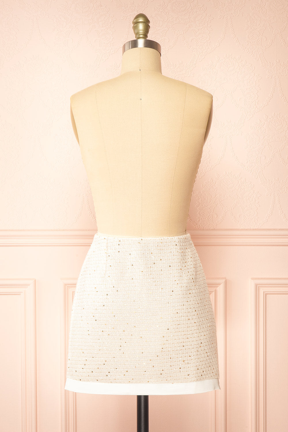 Miskilee Beige Tweed Mini Skirt w/ Sequins | Boutique 1861 back view