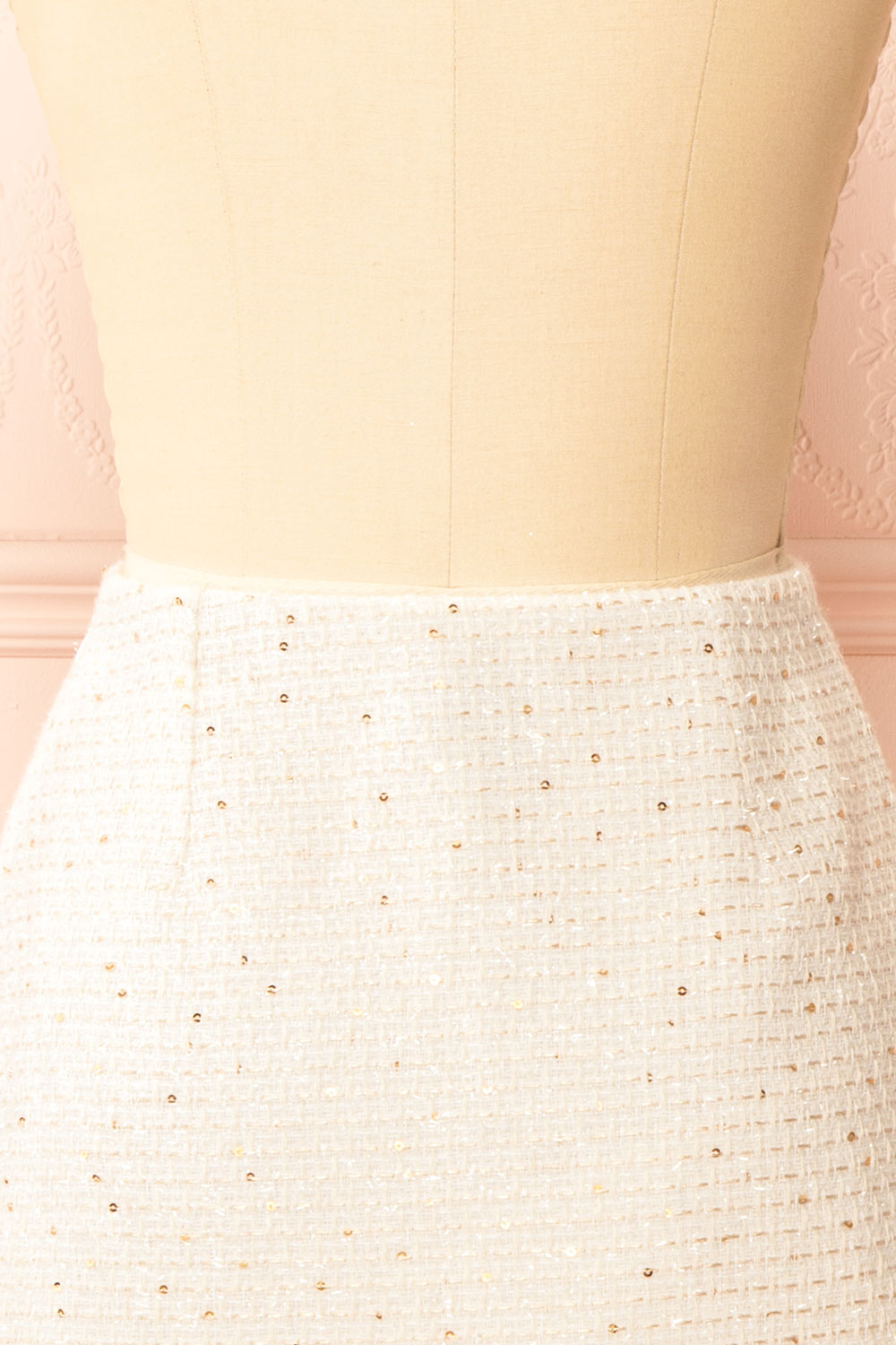 Miskilee Beige Tweed Mini Skirt w/ Sequins | Boutique 1861  back