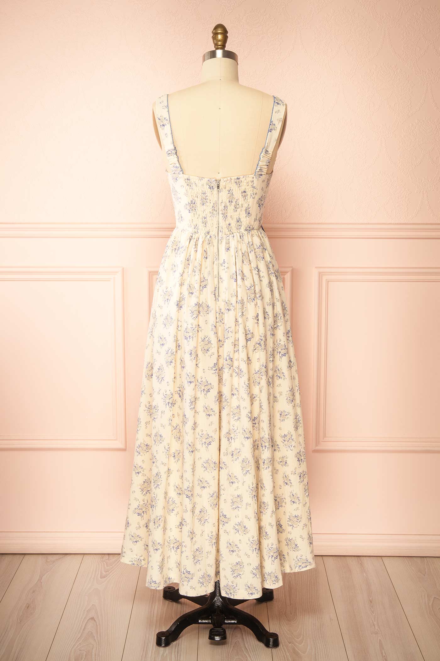 Mitsar Blue Long Floral Dress with Bow Ties | Boutique 1861 back