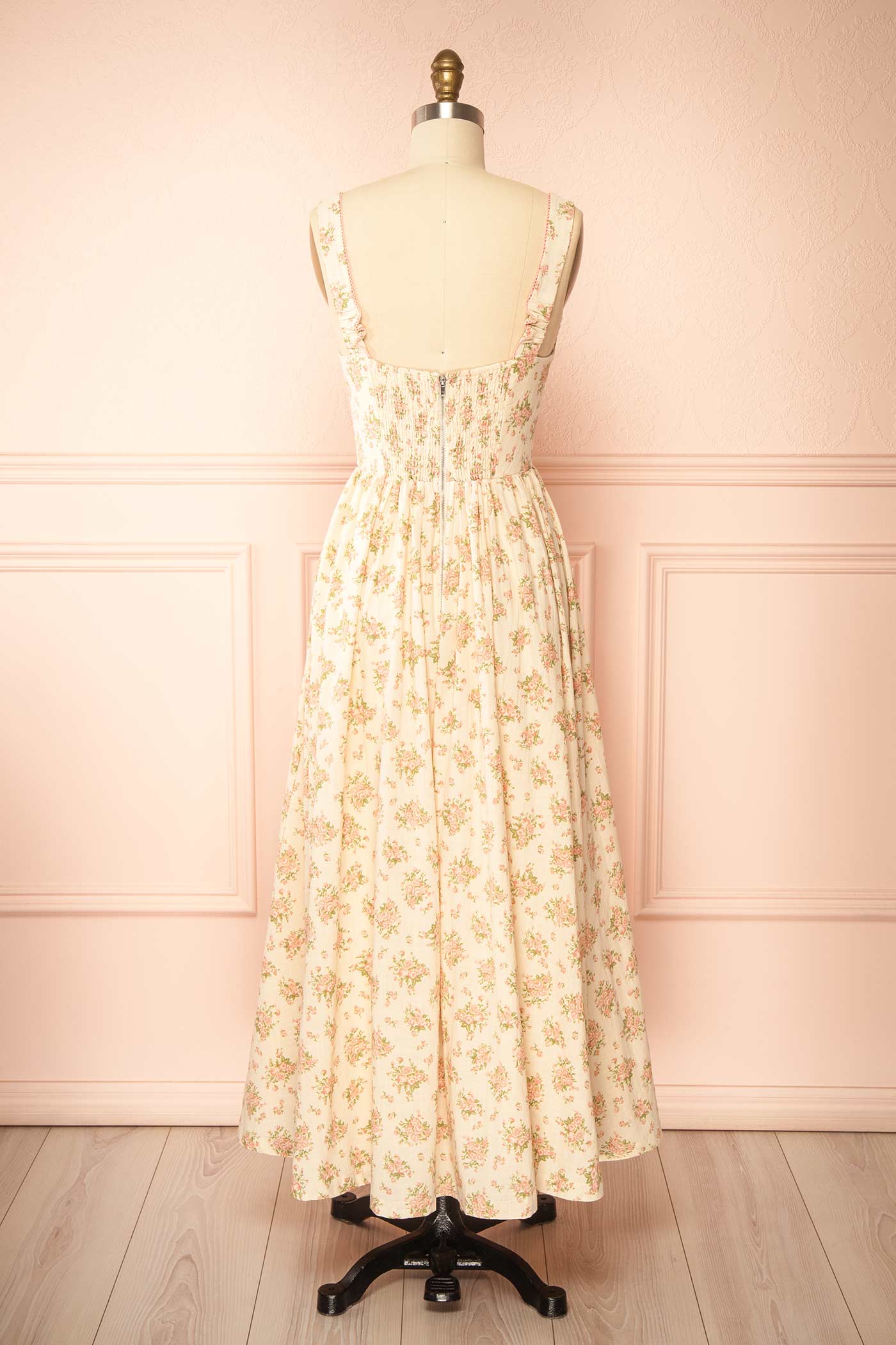 Mitsar Pink Long Floral Dress with Bow Ties | Boutique 1861 back