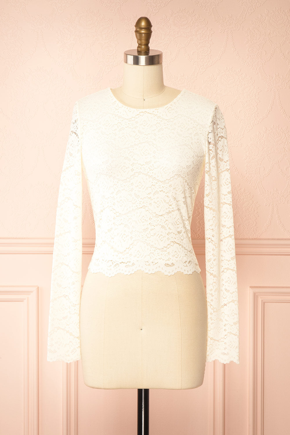 Mizar Ivory Lace Crop Top | Boudoir 1861 front view