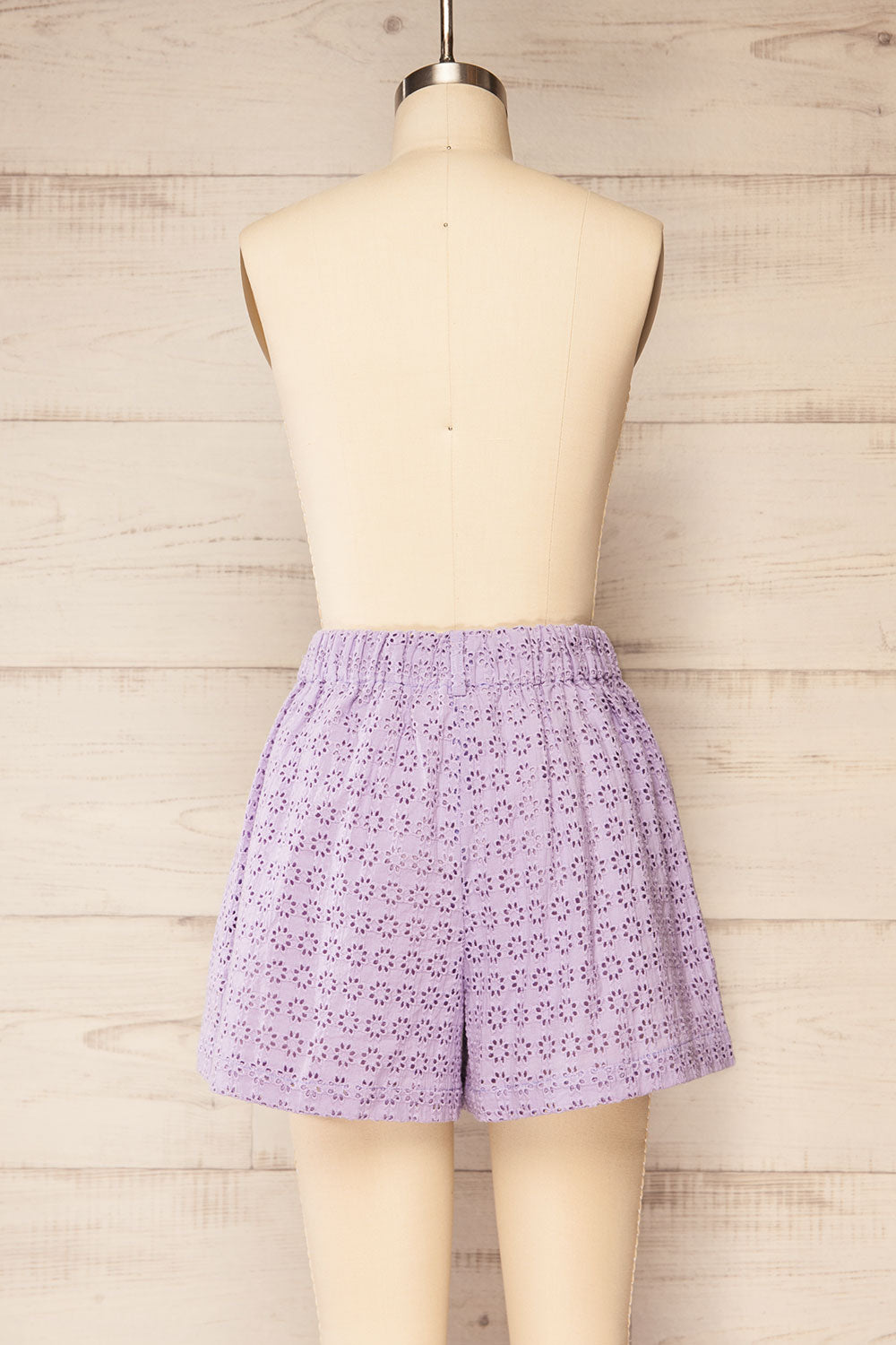 Mobberley Lilac High-Waisted Shorts w/ Openwork | La petite garçonne back view