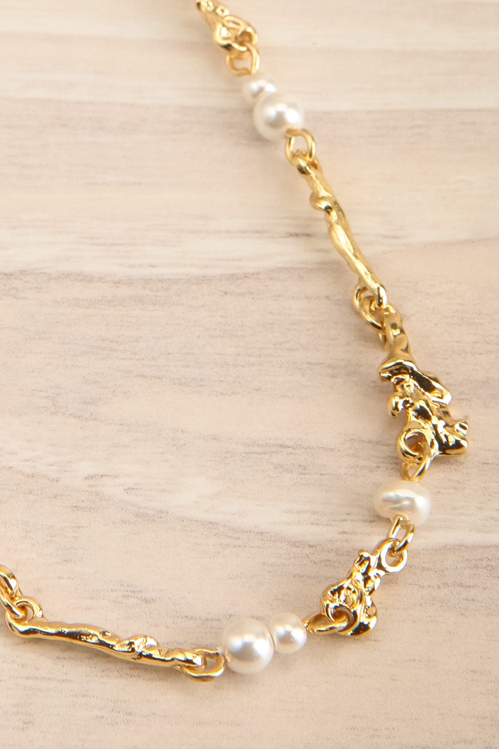 Modica Gold Textured Chain Necklaces w/ Pearls | La petite garçonne flat close-up