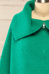 Molina Green Quarter-Zip Rib Knit Sweater | La petite garçonne front close-up