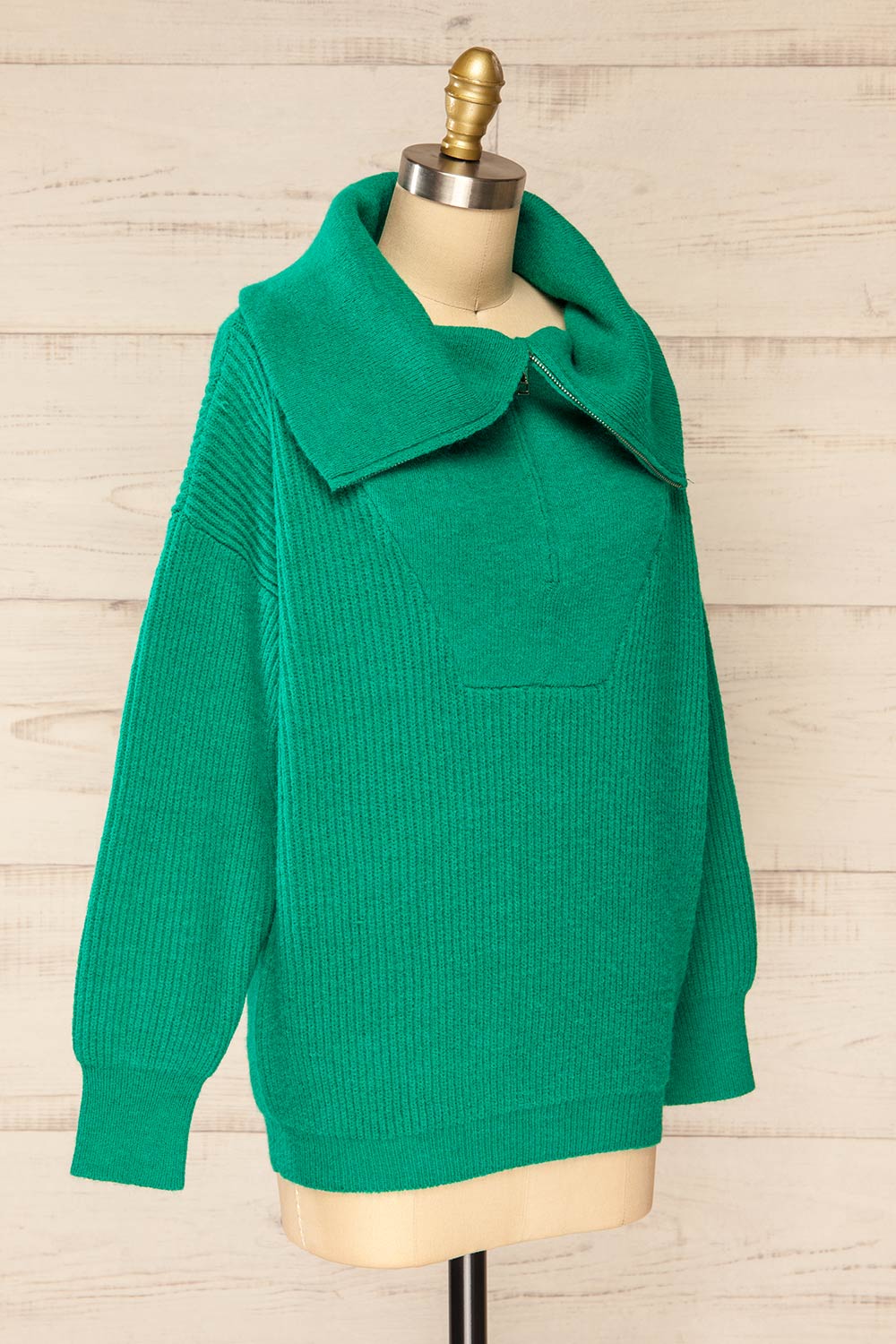 Molina Green Quarter-Zip Rib Knit Sweater | La petite garçonne side view