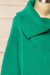Molina Green Quarter-Zip Rib Knit Sweater | La petite garçonne side close-up