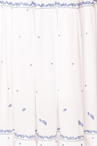 Monet White Maxi Dress w/ Blue Embroidery | Boutique 1861 texture