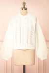 Monethalie White Openwork Knit Cardigan | Boutique 1861 front view
