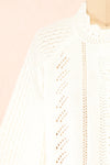 Monethalie White Openwork Knit Cardigan | Boutique 1861 front close-up