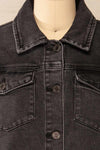 Monheurt Oversized Black Cropped Jean Jacket | La petite garçonne front closed close-up