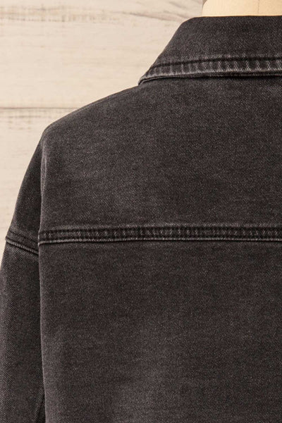 Monheurt Oversized Black Cropped Jean Jacket | La petite garçonne back close-up