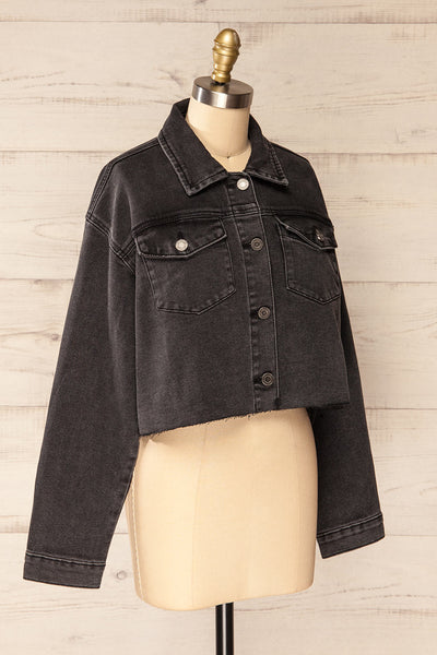 Monheurt Oversized Black Cropped Jean Jacket | La petite garçonne side view