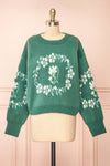 Monrovia Green Floral Patterned Knit Sweater | Boutique 1861 front view