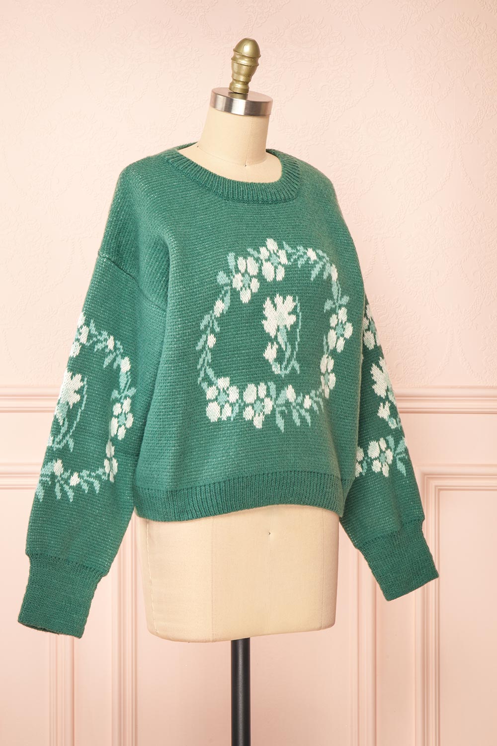 Monrovia Green Floral Patterned Knit Sweater | Boutique 1861 side view