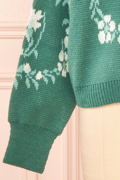 Monrovia Green Floral Patterned Knit Sweater | Boutique 1861 bottom