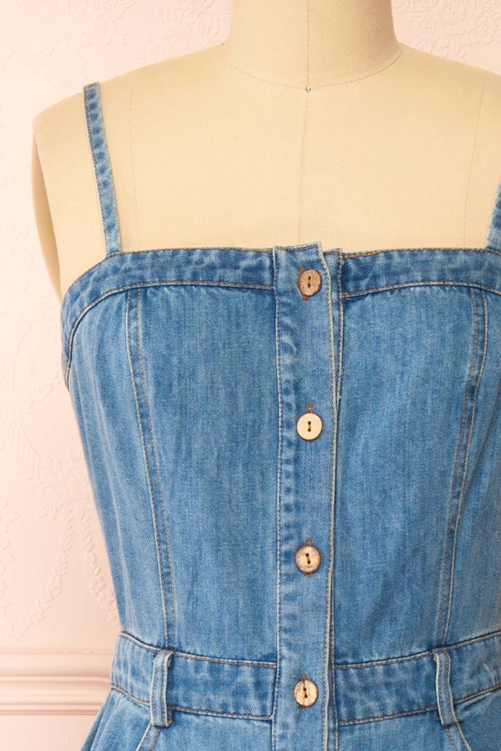 Moprina Long Blue Denim Dress w/ Pockets | Boutique 1861 front