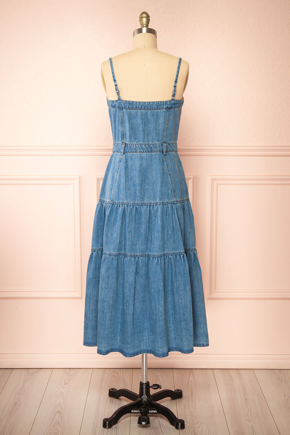 Moprina Long Blue Denim Dress w/ Pockets | Boutique 1861 back view