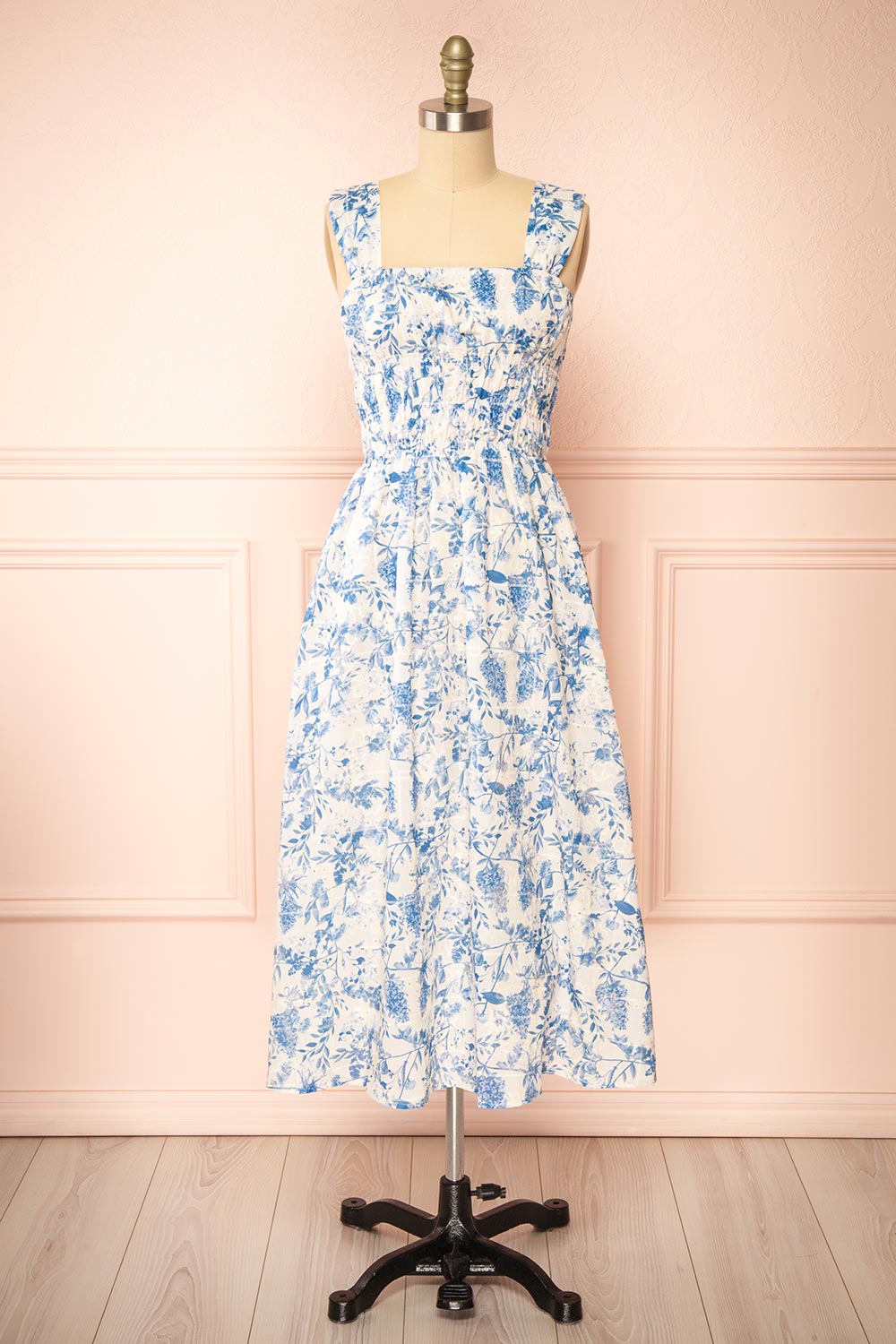 Morgane Blue Floral Midi Dress | Boutique 1861 front view